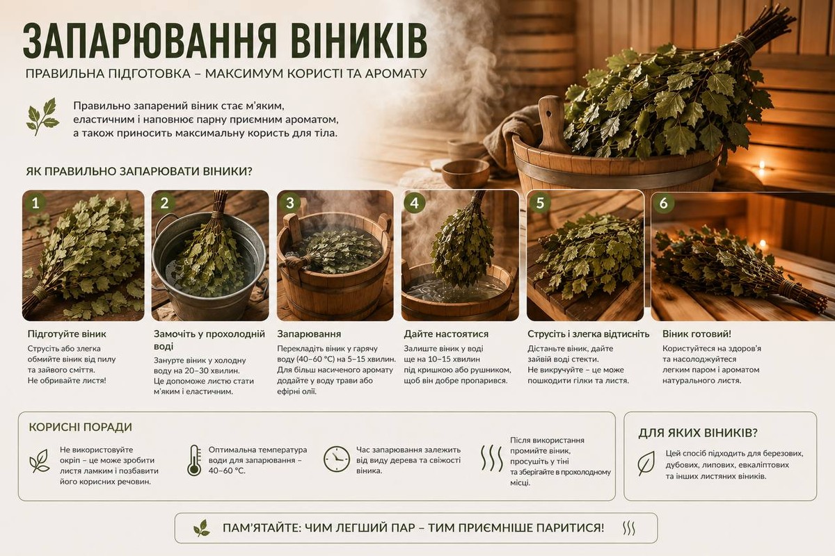 Запарювання віників: покрокова підготовка — максимум користі та аромату